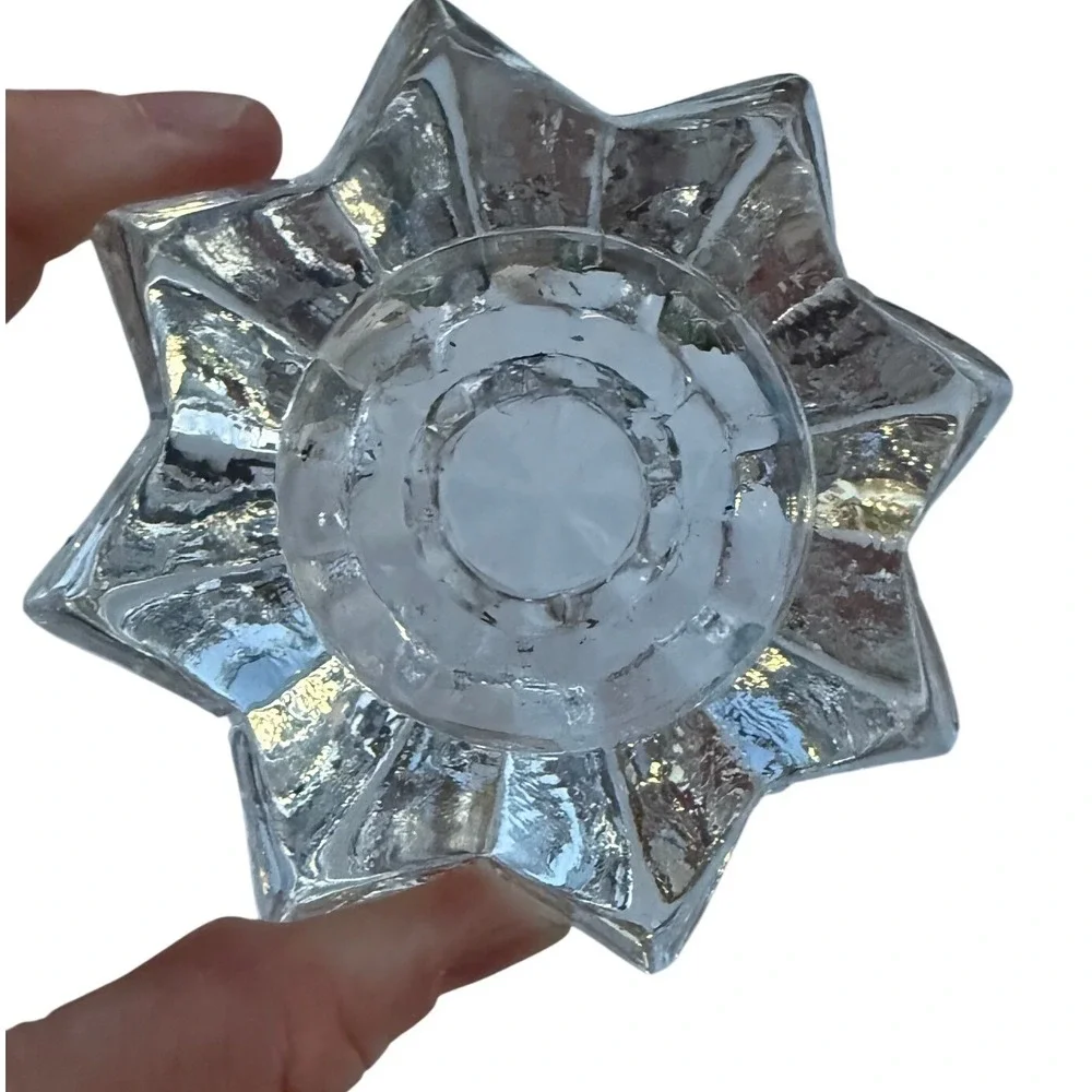 Vintage Clear Glass Starburst Candle Holders Set of 2‎ Mid Century Modern Ice 3